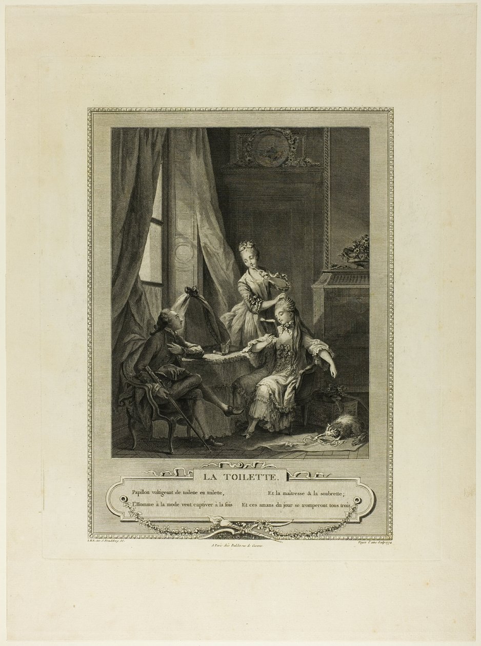 La Toilette, z Monument du Costume Physique et Moral de la fin du Dix-huitième siècle autorstwa Nicolas Joseph Voyez