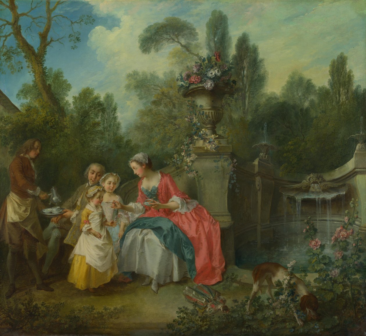 Dama w ogrodzie pijąca kawę z dziećmi, ok. 1742 autorstwa Nicolas Lancret