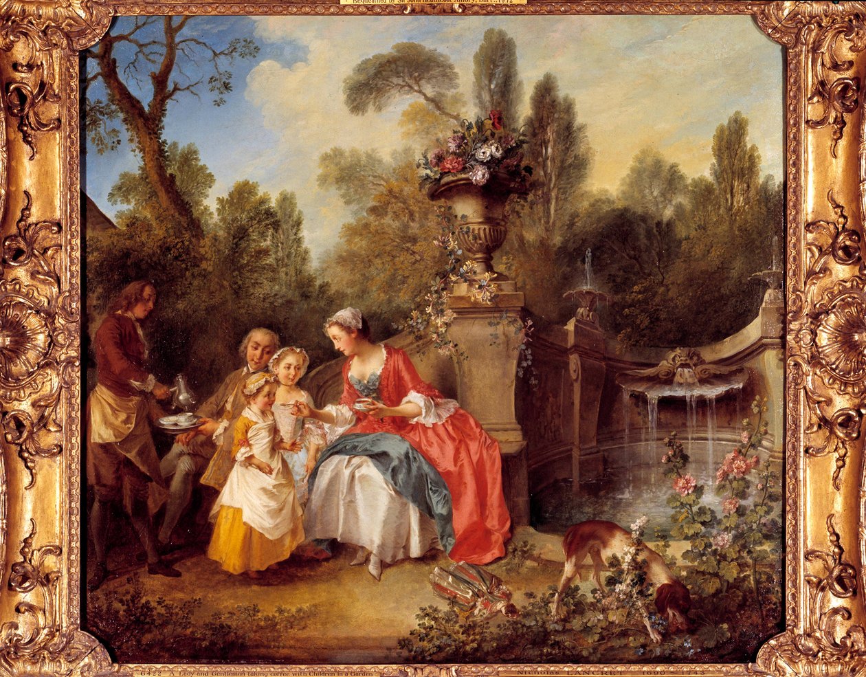 Kobieta w ogrodzie pijąca kawę z dziećmi lub filiżankę czekolady Obraz Nicolas Lancret (1690-1743) autorstwa Nicolas Lancret