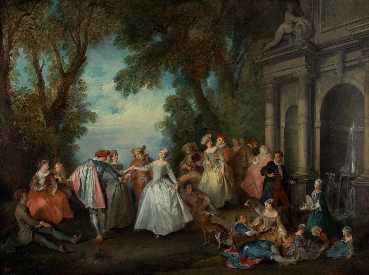 Taniec przed fontanną, ok. 1724 (olej na płótnie) autorstwa Nicolas Lancret