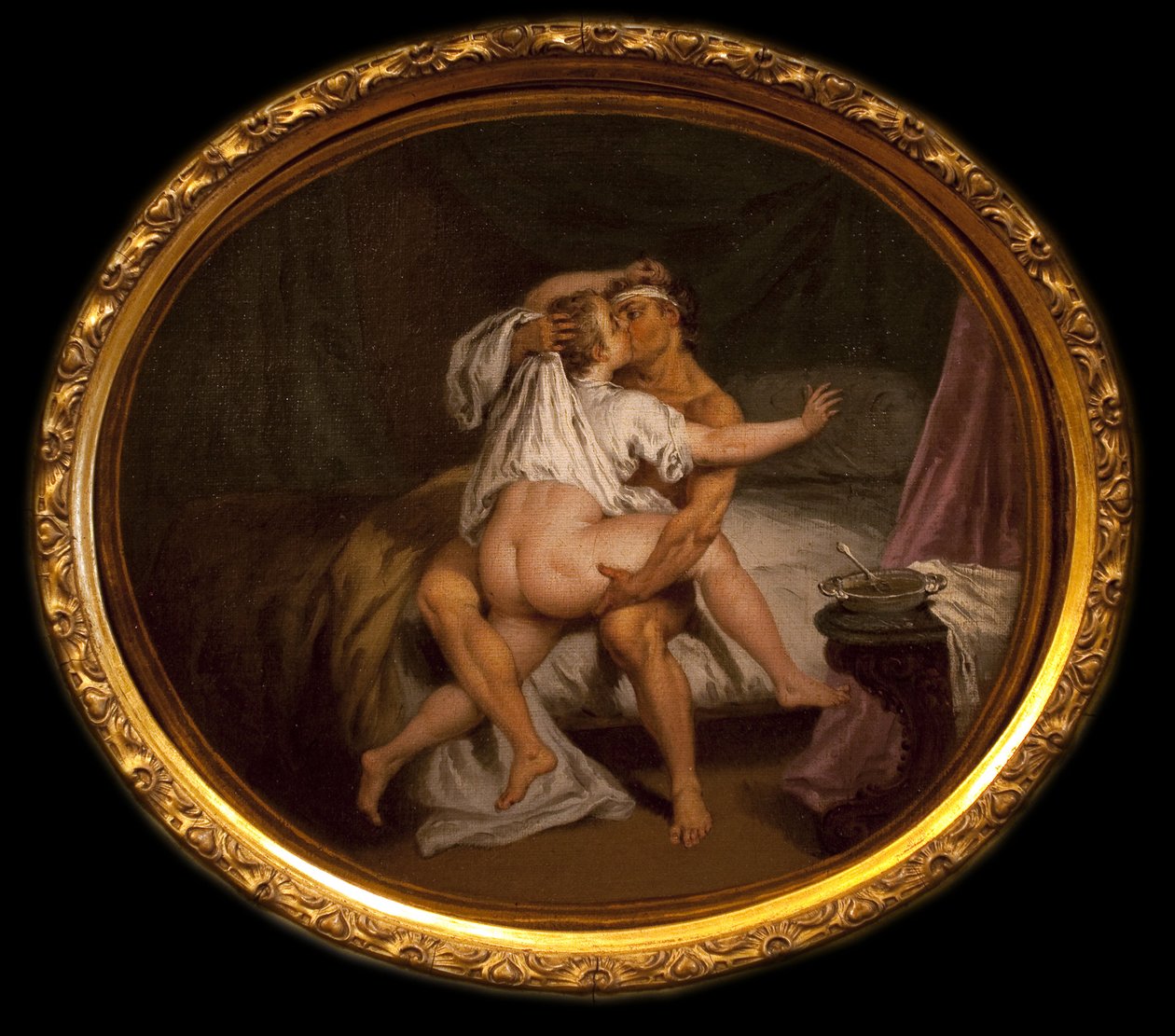 Szarmancka scena w likierze. Obraz Nicolasa Lancreta (1690-1743), olej na płótnie. Sztuka francuska autorstwa Nicolas Lancret