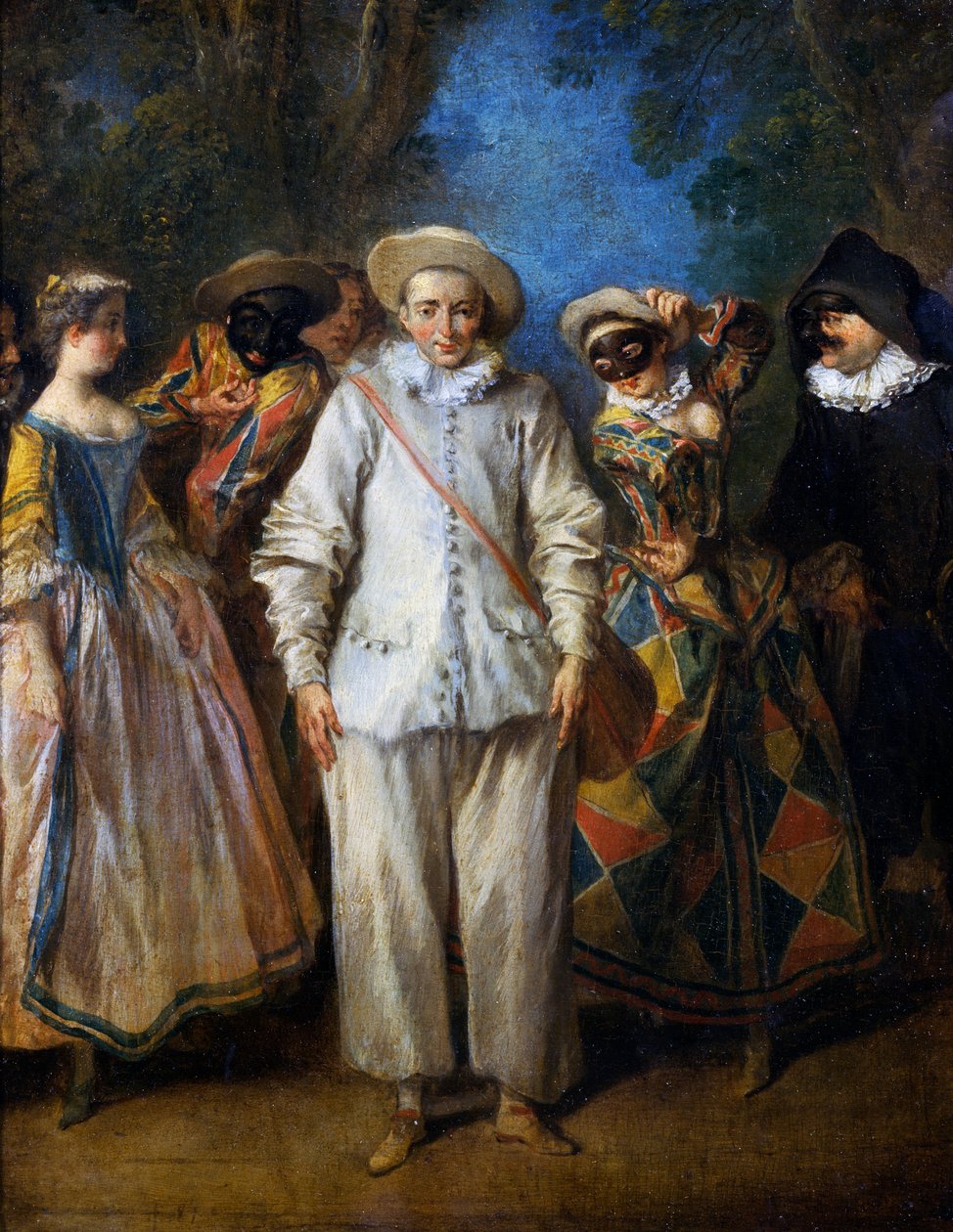 Aktorzy komedii włoskiej, reż. Nicolas Lancret (1690-1743), olej na desce, 25,5x22 cm. Francja autorstwa Nicolas Lancret