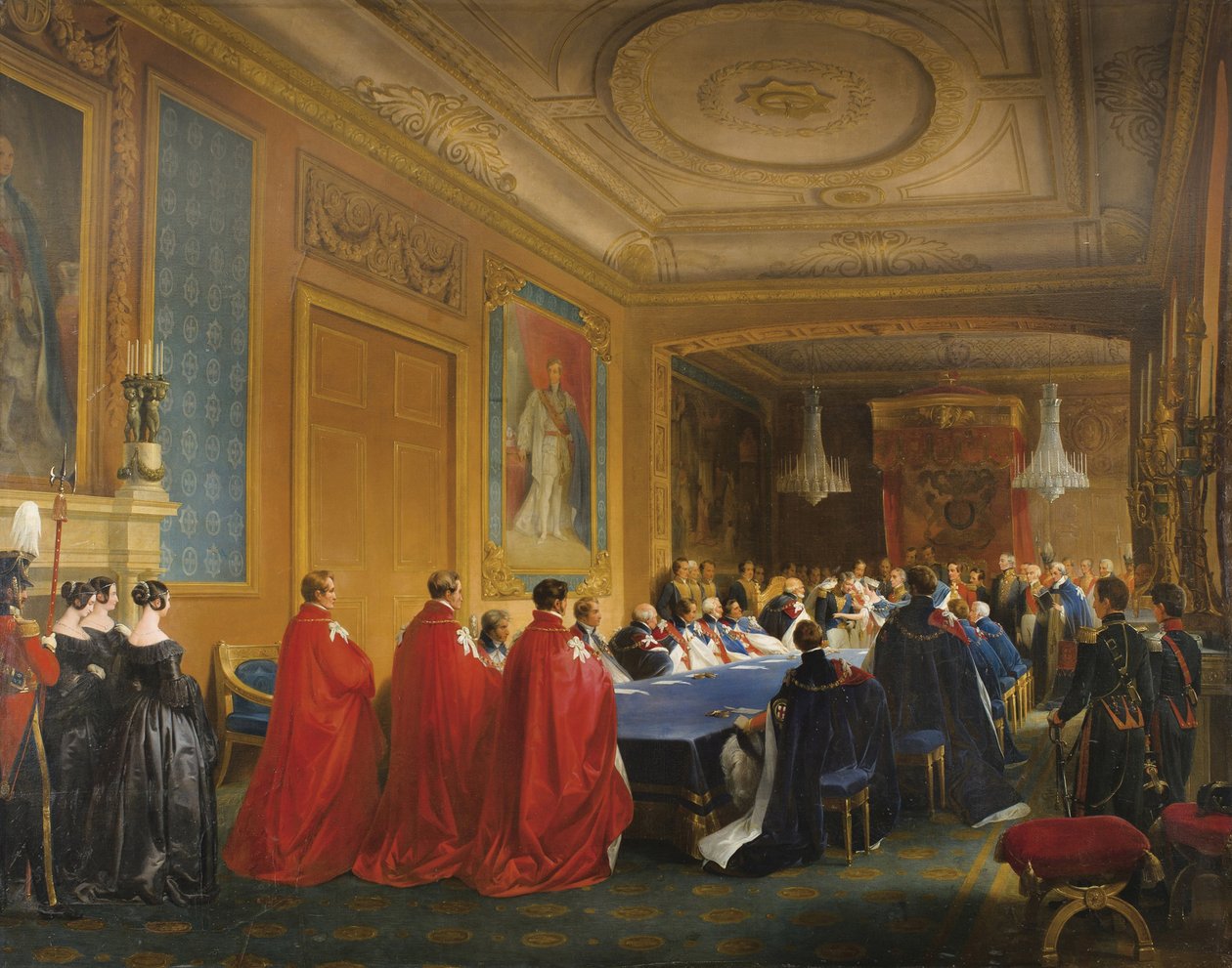 Ludwik Filip (1773-1850) odbierający Order Podwiązki z rąk królowej Wiktorii w 1844 r. - Ludwik Filip odbierający Order Podwiązki z rąk młodej królowej Wiktorii par Nicolas Louis Francois (Nicolas-Louis-Francois) Dzieciak (1787- autorstwa Nicolas Louis Francois Gosse