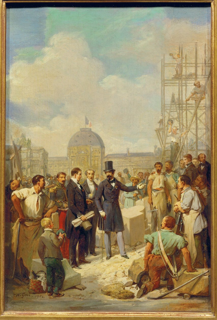 Napoleon III odwiedza plac budowy Nowego Luwru autorstwa Nicolas Louis Francois Gosse