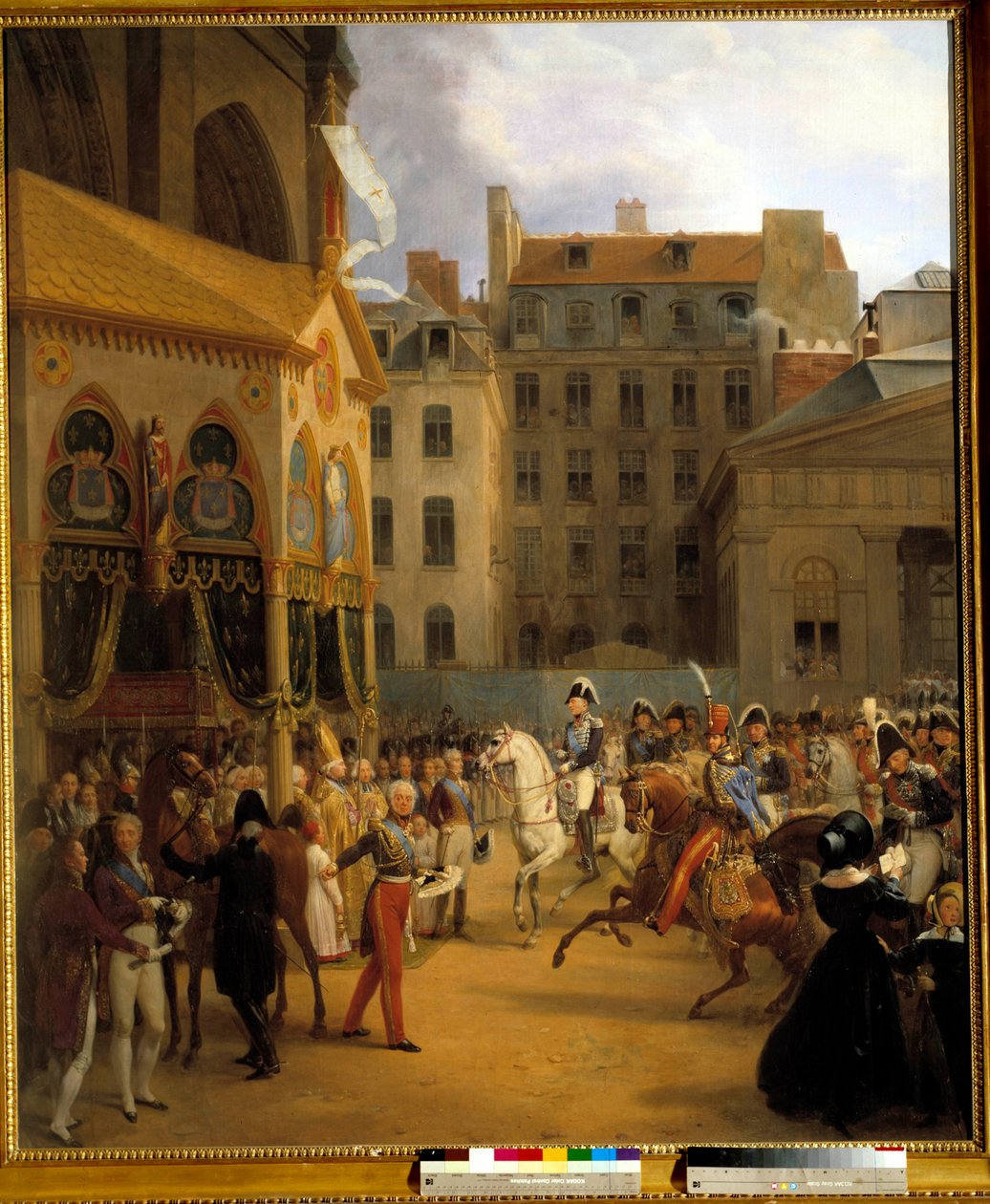 Najemca króla Karola X w Paryżu, jadący do Notre-Dame, po śmierci króla Ludwika XVIII, 27.09.1824 Obraz Nicolasa Gosse (1787-1878) 1840 nd. 1,92x1,54m. Wersal, muza zamku autorstwa Nicolas Louis Francois Gosse