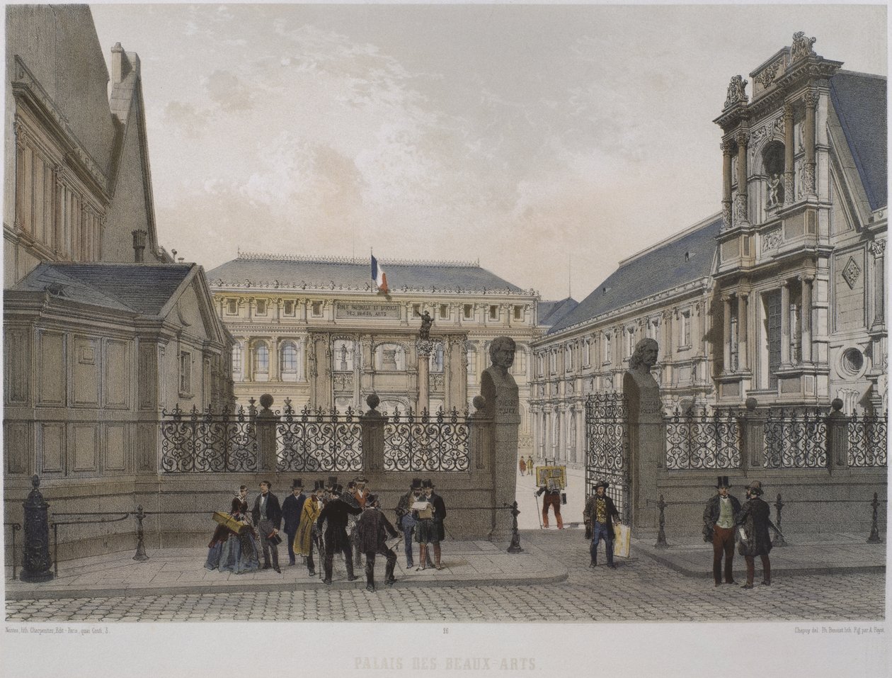 Palais des Beaux-Arts, Paryż, ilustracja z "Paris dans sa splendeur", opublikowana przez Henri Charpentier, rytowana przez Philippe Benoist (ur.1813) 1861 autorstwa Nicolas Marie Joseph Chapuy