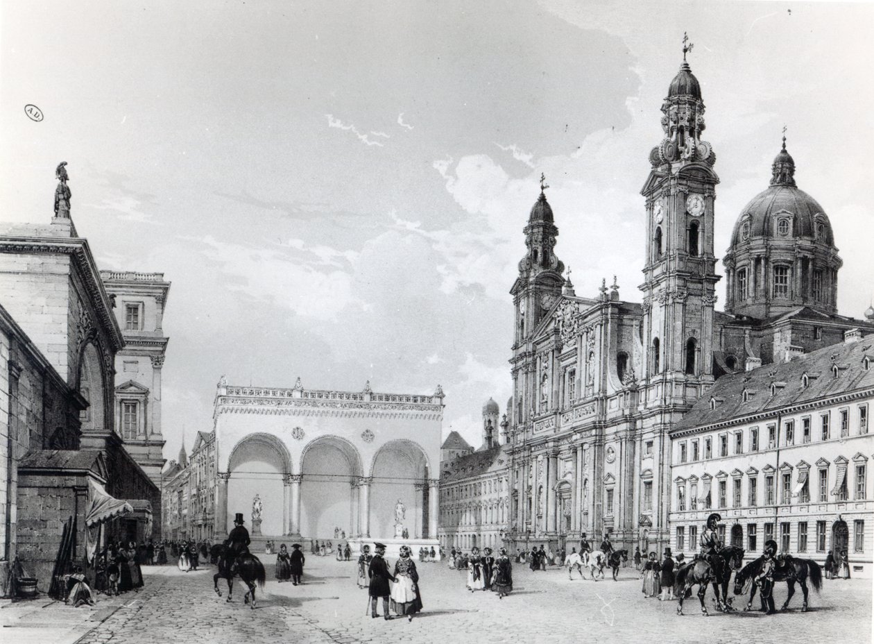 Pałac Królewski, Sala Marszałków i Kościół Teatynów w Monachium, I poł. XIX w. autorstwa Nicolas Marie Joseph Chapuy