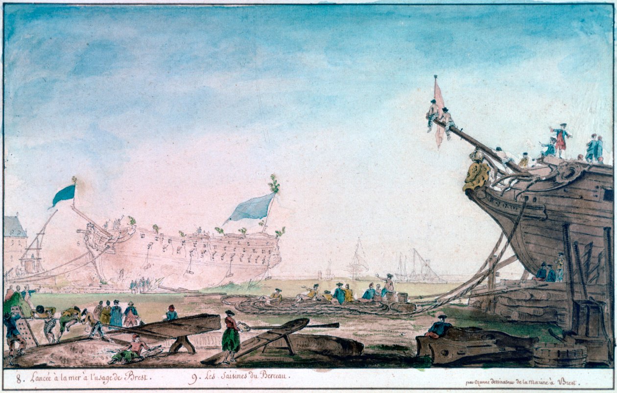 Wodowanie statku w Brześciu, c1750-1810 autorstwa Nicolas Marie Ozanne