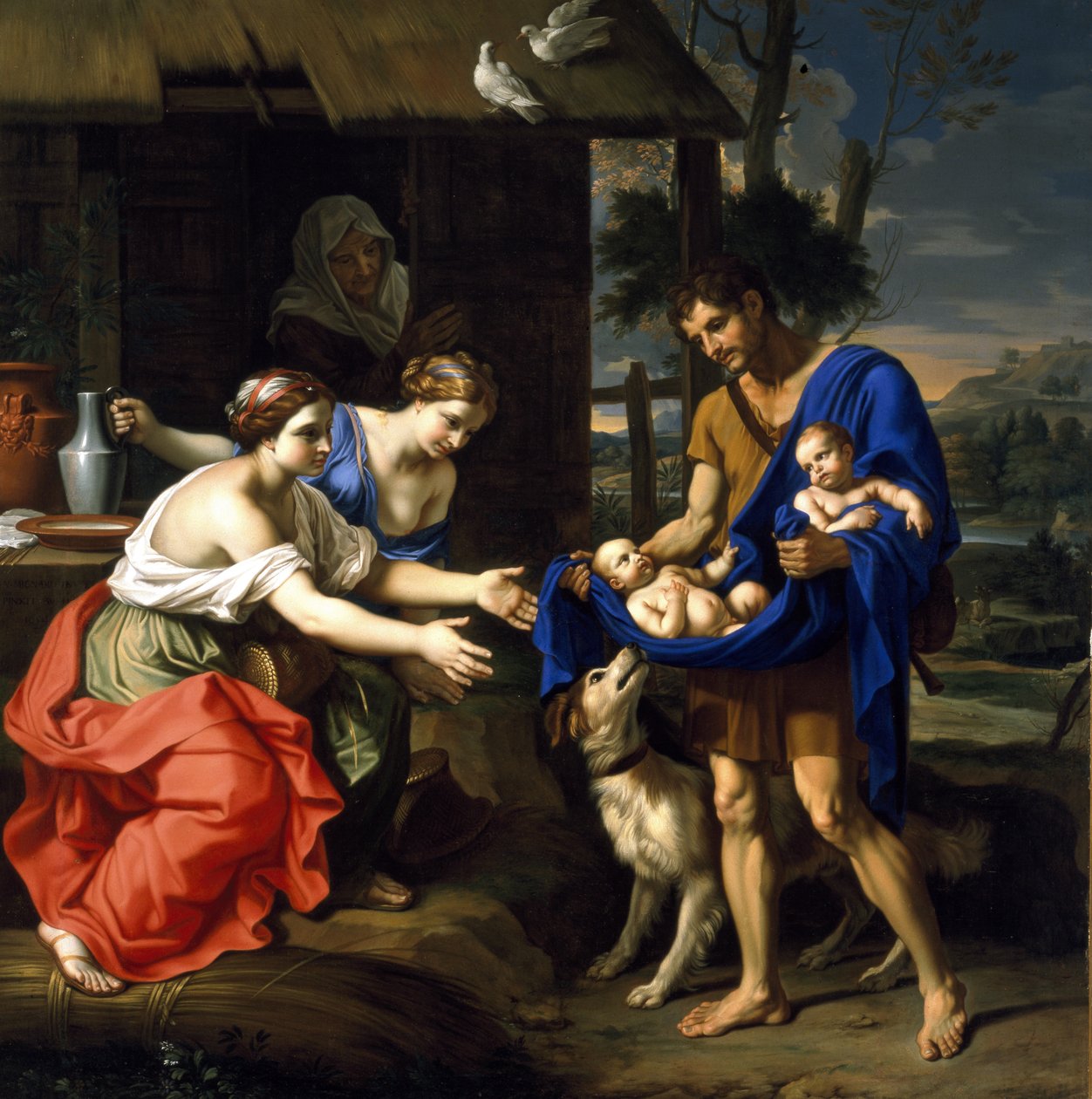 Pasterz Faustulus przynoszący żonie Romulusa i Remusa autorstwa Nicolas Mignard