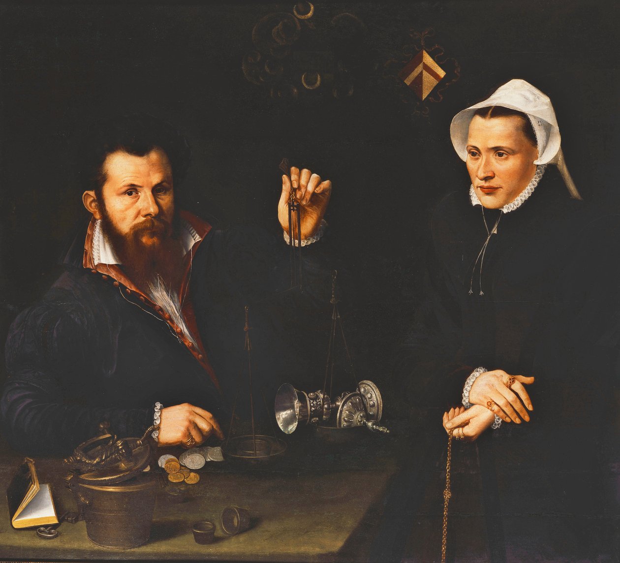 Portret mistrza Essai i jego żony, połowa długości, ok. 1561-7 autorstwa Nicolas Neufchatel