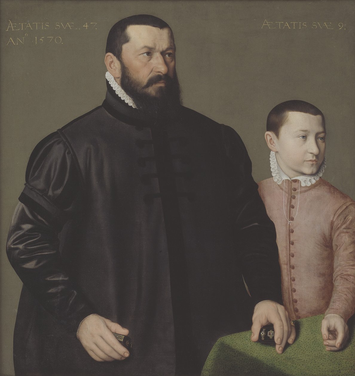 Portret norymberskiego złotnika Hansa Lenckera (1523-1585) i jego 9-letniego syna Elizeusza Młodszego autorstwa Nicolas Neufchatel