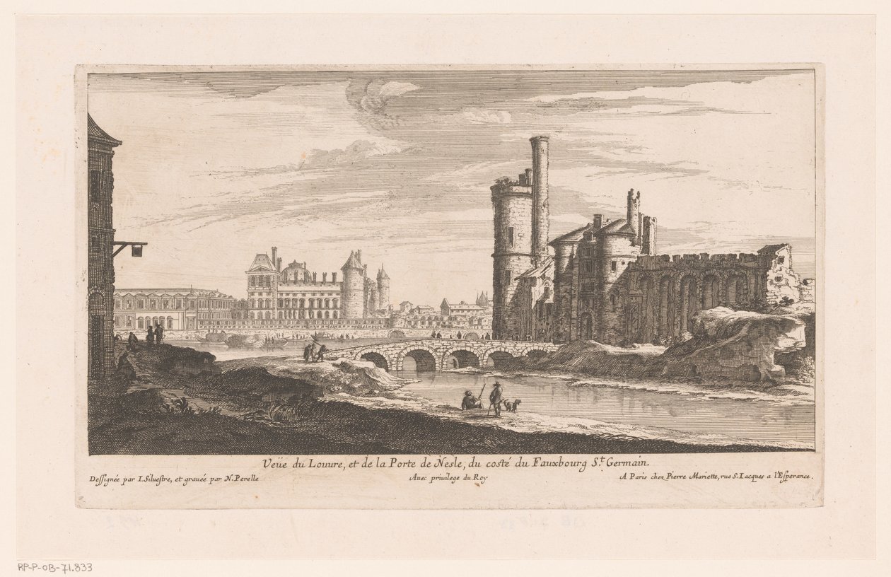 Widok na Luwr Veue du Louvre et de la Porte de Nesle (...) (tytuł przedmiotu) autorstwa Nicolas Perelle