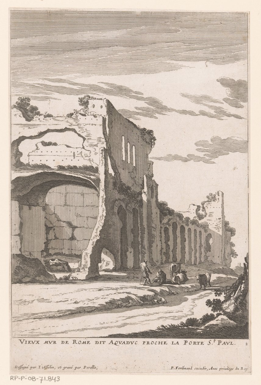 Ruiny akweduktu w Rzymie Vieux Mur de Rome dit Aquaduc proche la Porte St. Paul (tytuł na obiekcie) autorstwa Nicolas Perelle