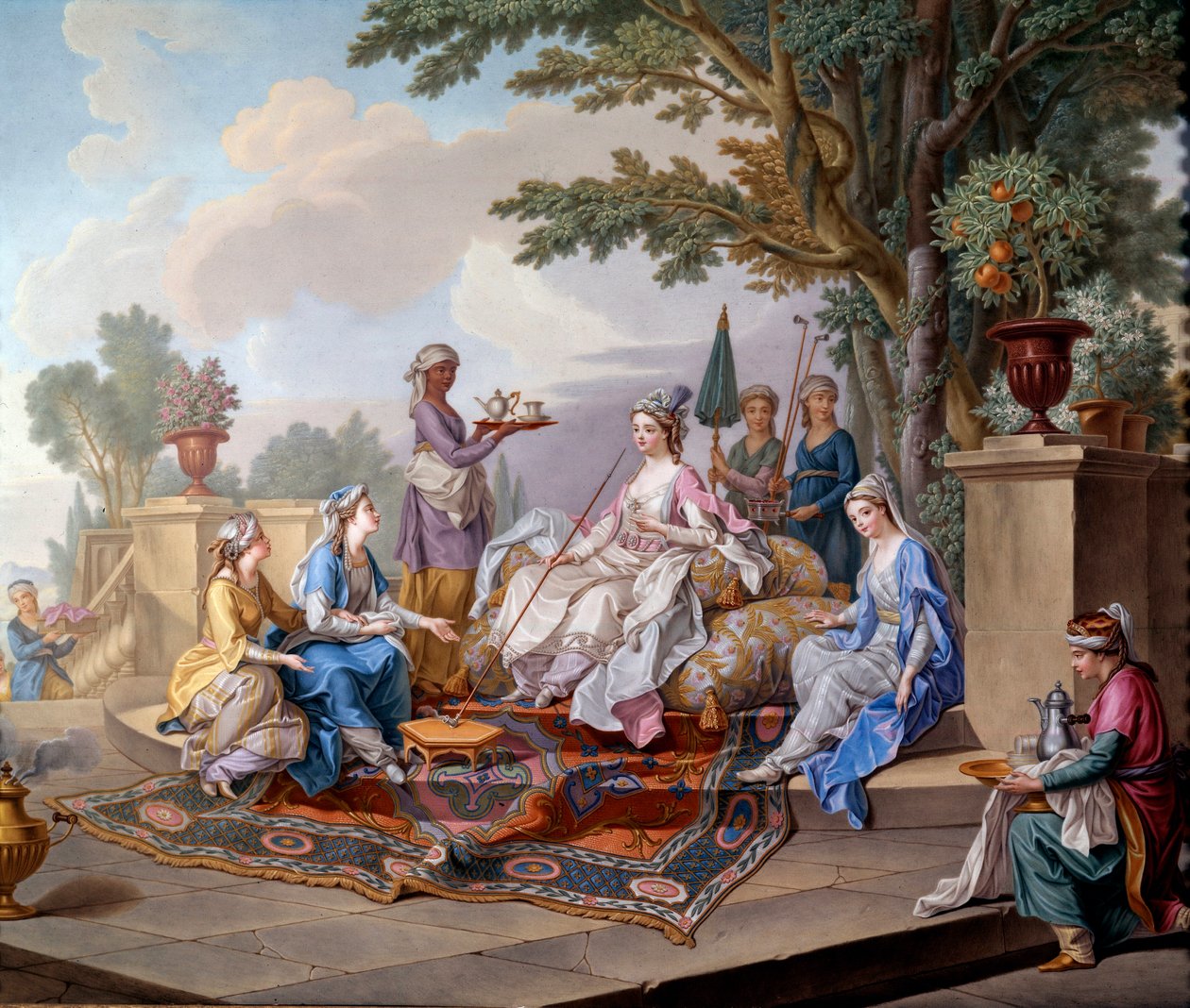 Obiad Sułtana. Obraz na miękkiej porcelanie – Nicolas Pierre Pithou Le Jeune (XVIII w.) 1783 Wym. 0,39x0,49 m Sevres, cytat ceramiczny - Śniadanie sułtanki. Obraz porcelany z miękkiej pasty autorstwa Nicolasa Pierre Pithou The Younger (XVIII wiek) autorstwa Nicolas Pierre the Younger Pithou