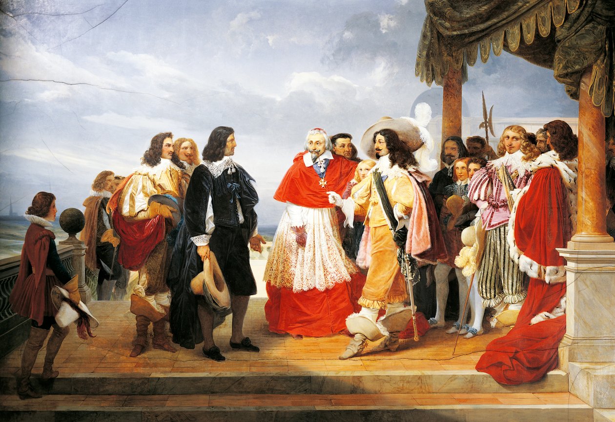 Kardynał Richelieu przedstawiający Poussina Ludwikowi XIII w 1640 r., fragment obrazu Jeana Alaux z 1832 r. (1786-1864), Francja autorstwa Nicolas Poussin