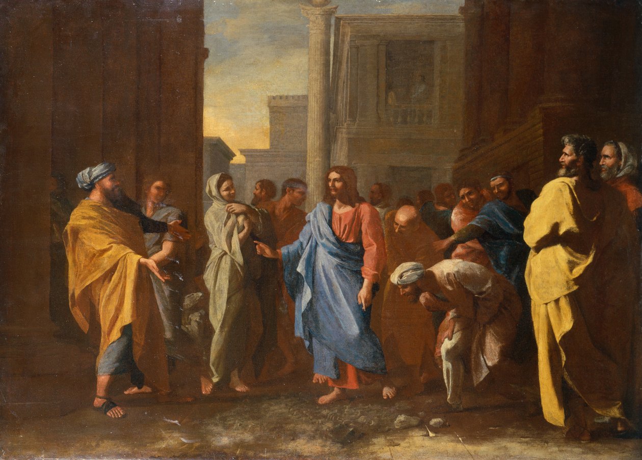 Chrystus i cudzołożna (olej) autorstwa Nicolas Poussin