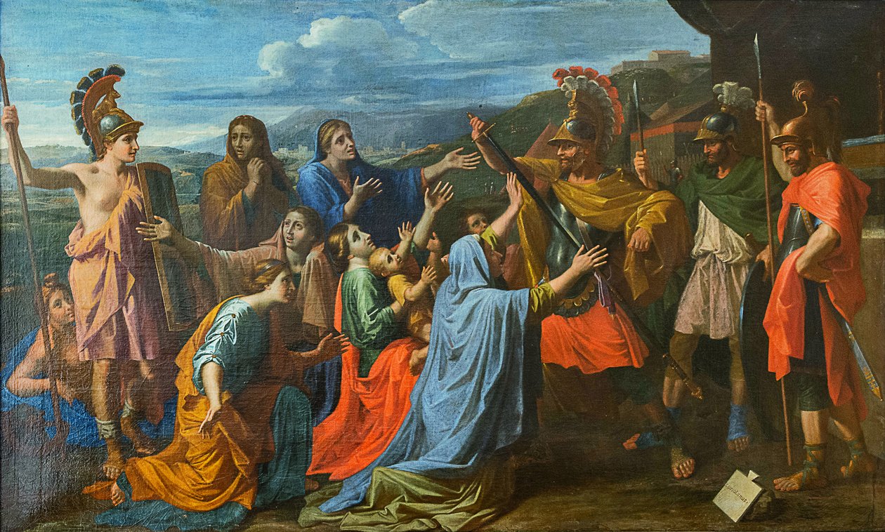 Coriolanus przekonany przez rodzinę, by oszczędził rzymskiej Veturii u stóp Koriolanusa, ok. 1652 r. autorstwa Nicolas Poussin