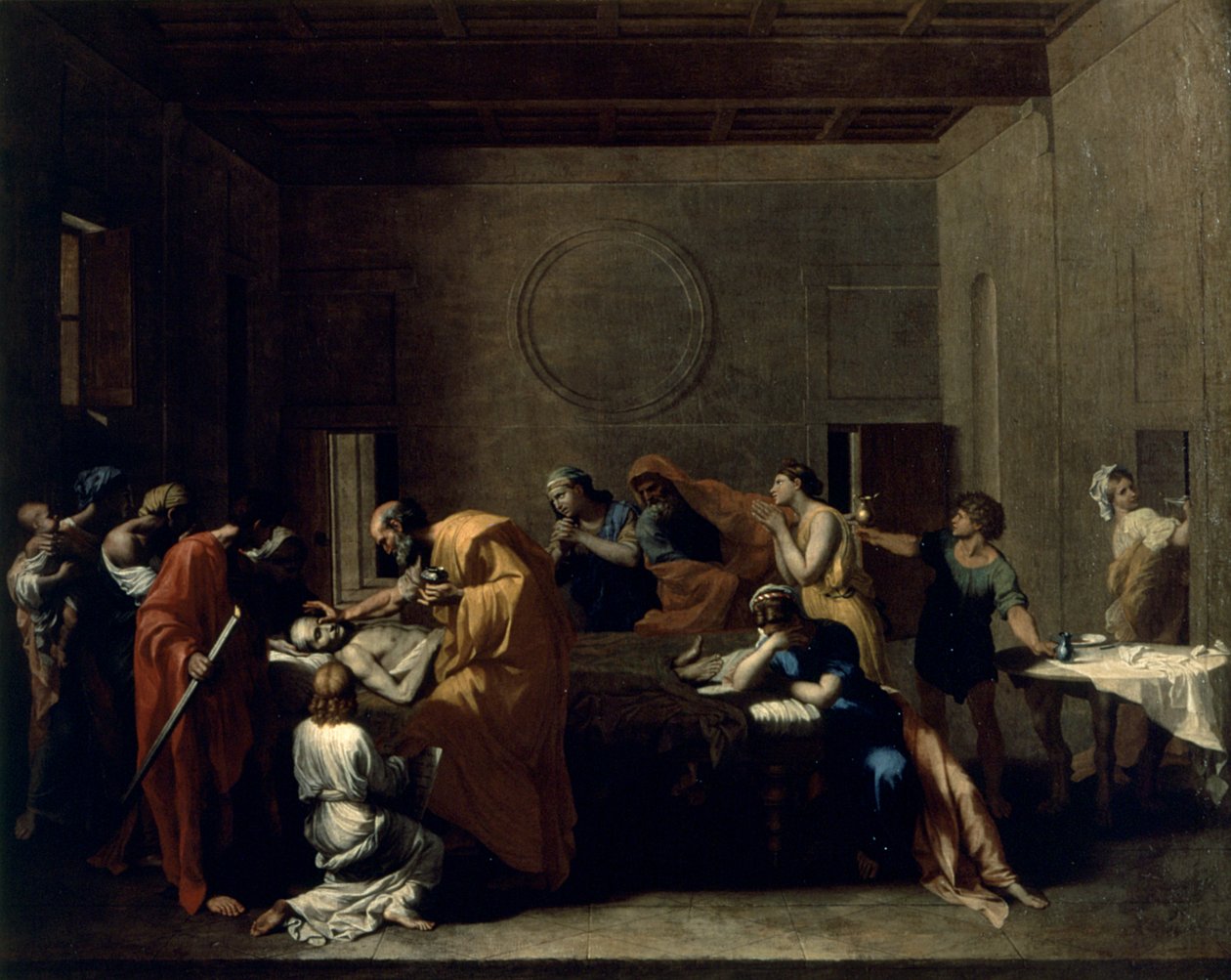 Ostatnie namaszczenie, ok. 1638-40 autorstwa Nicolas Poussin
