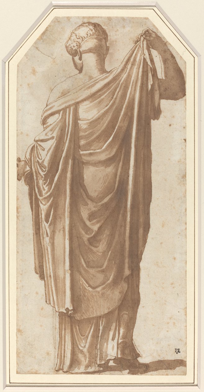 Rzymski posąg kobiety widziany z tyłu autorstwa Nicolas Poussin