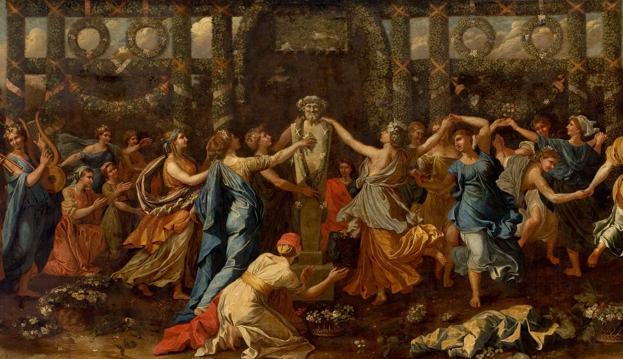 Hymenaios przebrany za kobietę podczas składania ofiary Priapowi, ok. 1635 (olej na płótnie) (szczegół) autorstwa Nicolas Poussin