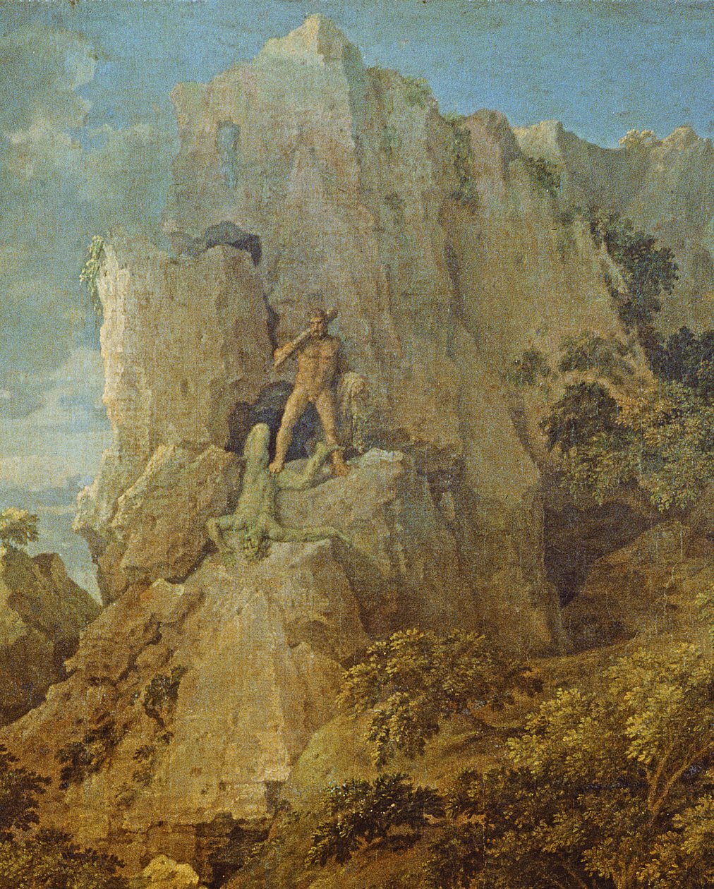 Pejzaż z Herkulesem i Kakusem, ok. 1656 olej na płótnie, detal z 205776 autorstwa Nicolas Poussin