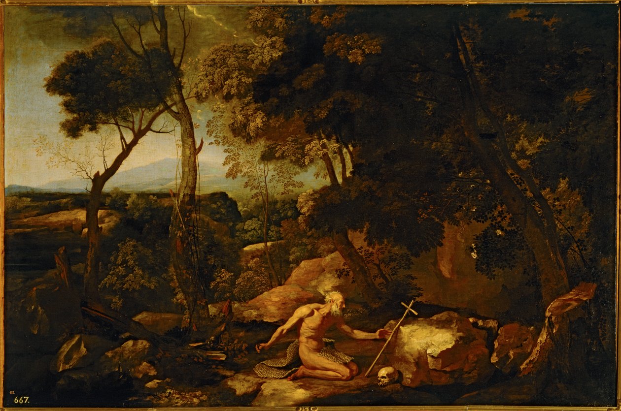 Pejzaż ze świętym Jerome ... (obraz na płótnie) autorstwa Nicolas Poussin