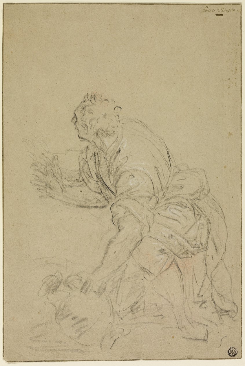 Mężczyzna klęczący z dzbanem (recto); stojący mężczyzna (verso) autorstwa Nicolas Poussin