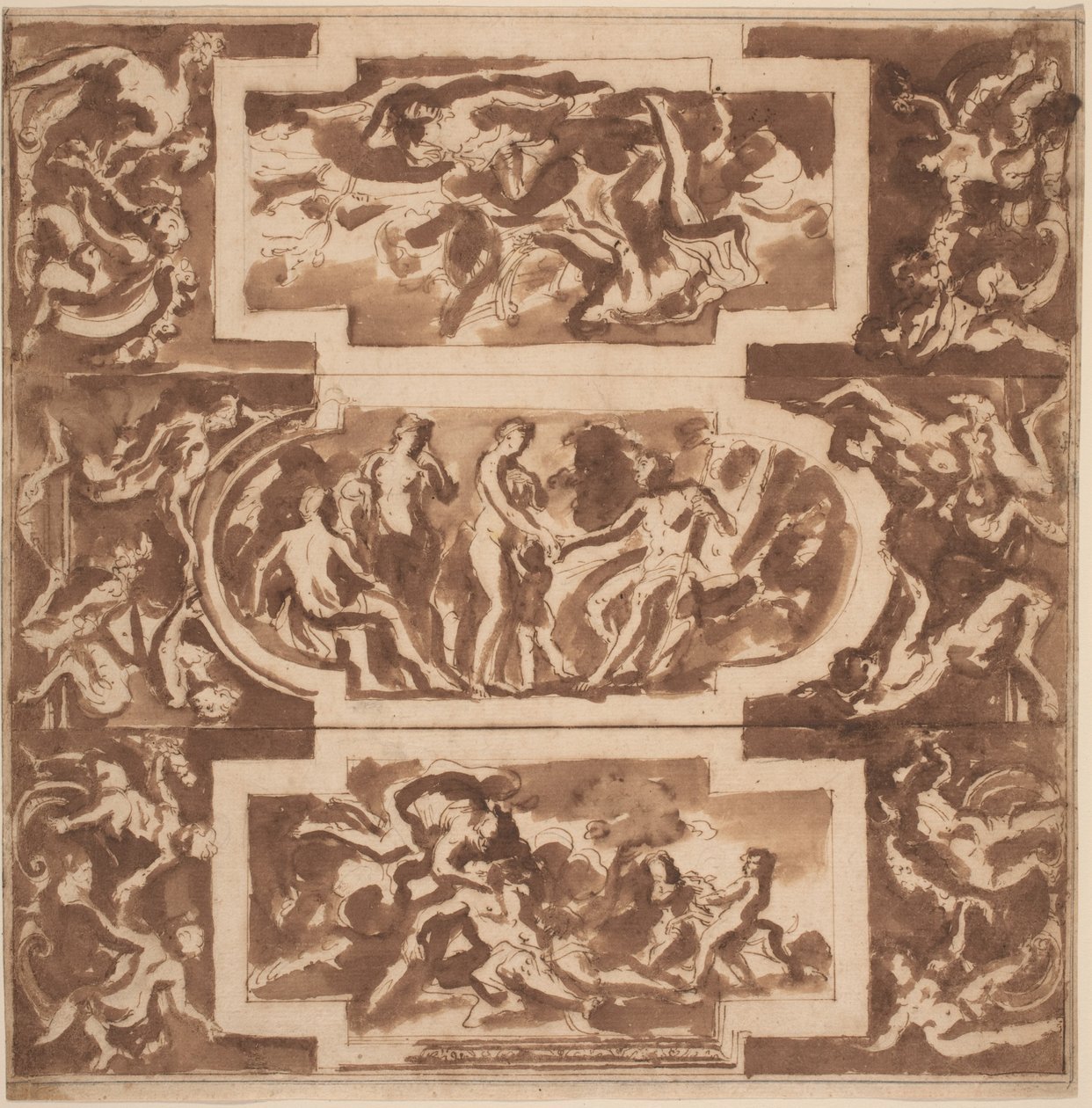 Modello do sufitu: Diana i Dead Endymion, Sąd Paryża i Śmierć Adonisa autorstwa Nicolas Poussin