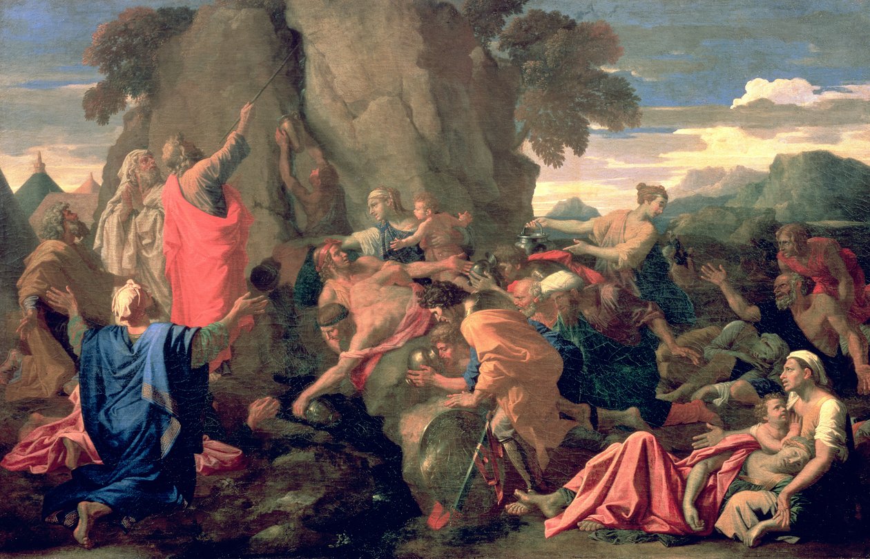 Mojżesz wybija wodę ze skały autorstwa Nicolas Poussin