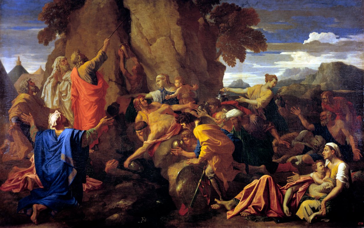 Mojżesz uderzający w skałę, 1649 autorstwa Nicolas Poussin