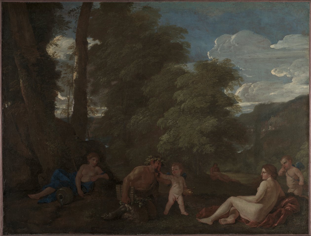 Nimfy i satyr (Miłość zwycięża wszystko) autorstwa Nicolas Poussin
