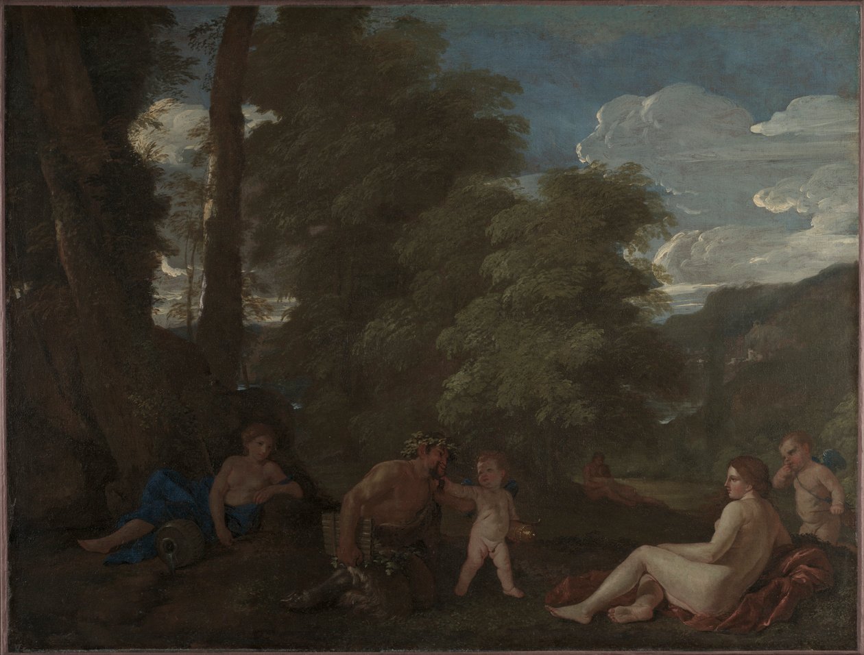 Nimfy i satyr Miłość zwycięża wszystko 1625-1627. autorstwa Nicolas Poussin