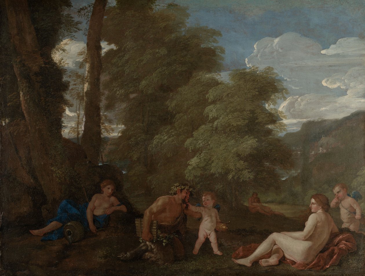 Nimfy i satyr, czyli Amor Vincit Omnia, ok. 1625-27 (olej na płótnie) autorstwa Nicolas Poussin