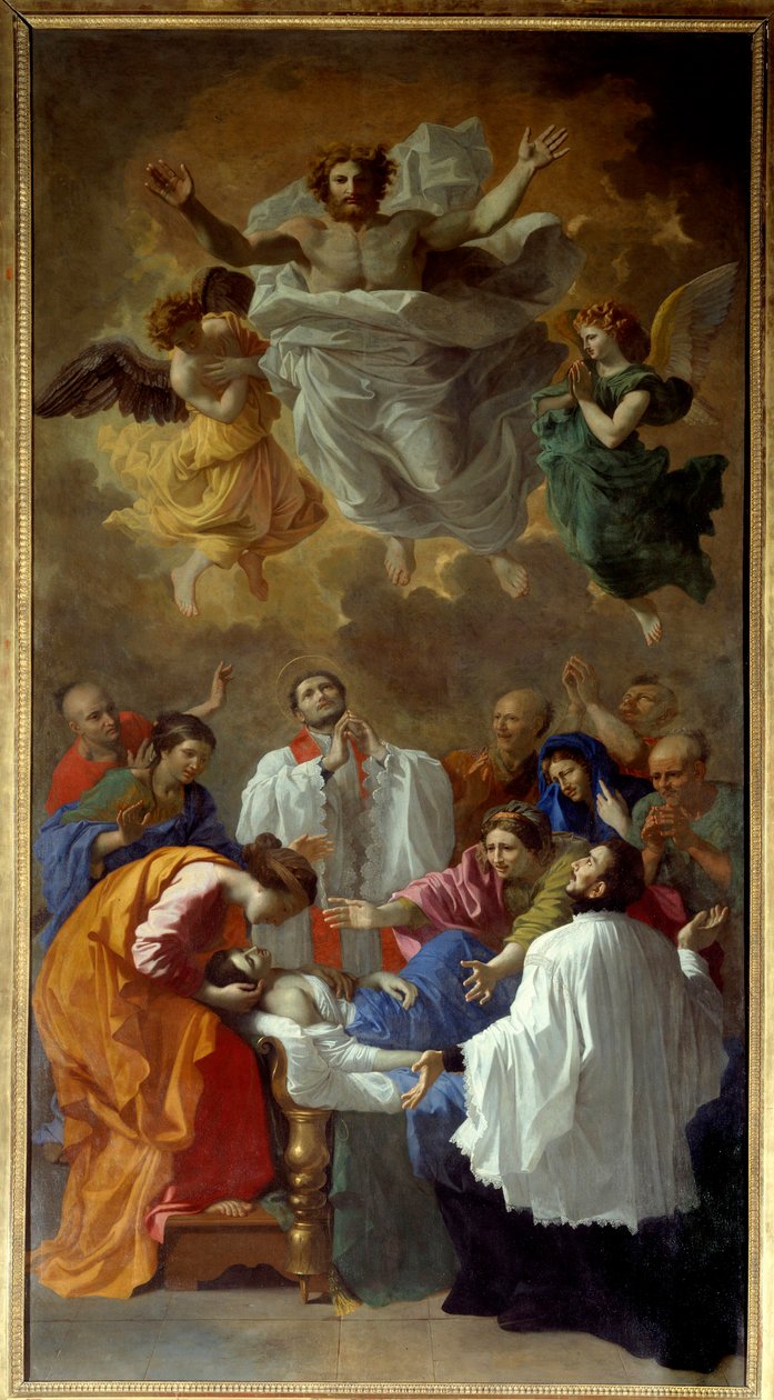 Św. Franciszek Ksawery przypominający o życiu córkę mieszkańca Cangoximy w Japonii Św. Franciszka Ksawerego autorstwa Nicolas Poussin