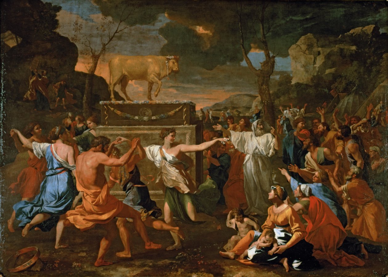 Adoracja Złotego Cielca ... autorstwa Nicolas Poussin