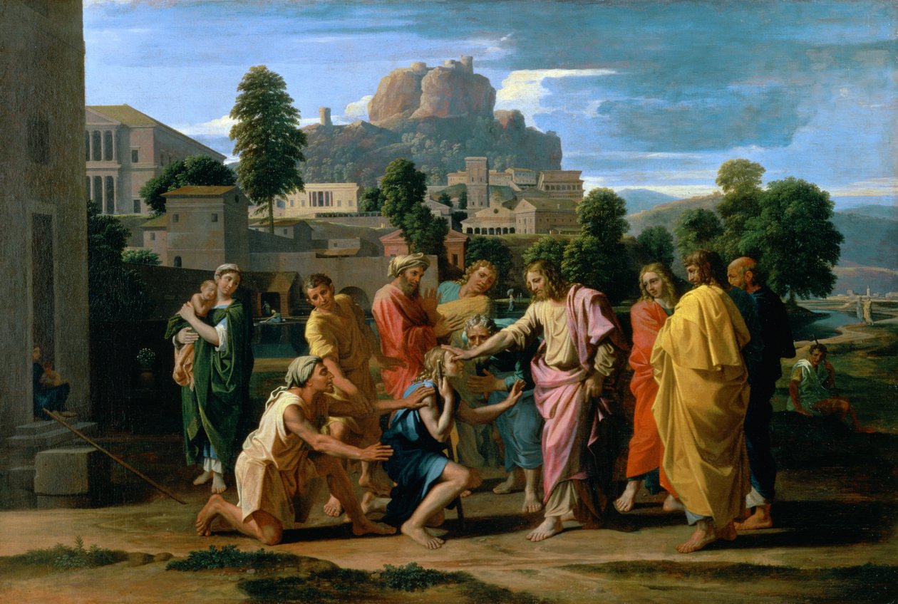 Ślepy z Jerycha, czyli Chrystus uzdrawiający niewidomych, 1650 autorstwa Nicolas Poussin