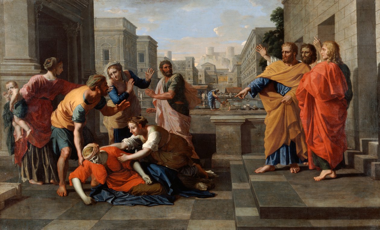 Śmierć Safiry, 1652 autorstwa Nicolas Poussin