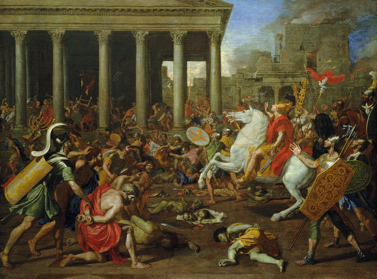 Zniszczenie świątyń w Jerozolimie przez Tytusa, ok. 1638/39 autorstwa Nicolas Poussin