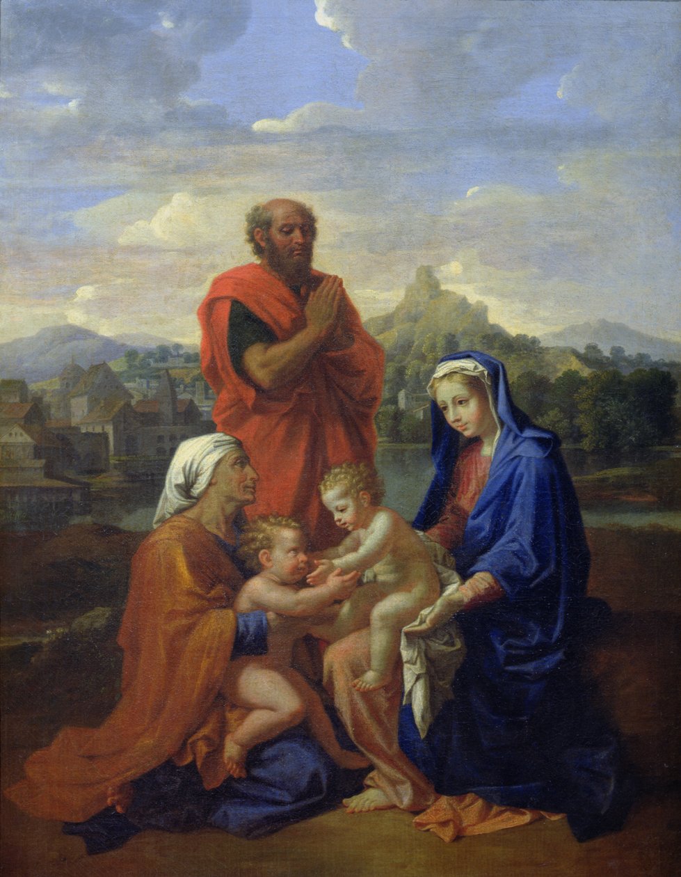 Święta Rodzina z modlącymi się świętymi Janem, Elżbietą i Józefem, 1656 r. autorstwa Nicolas Poussin