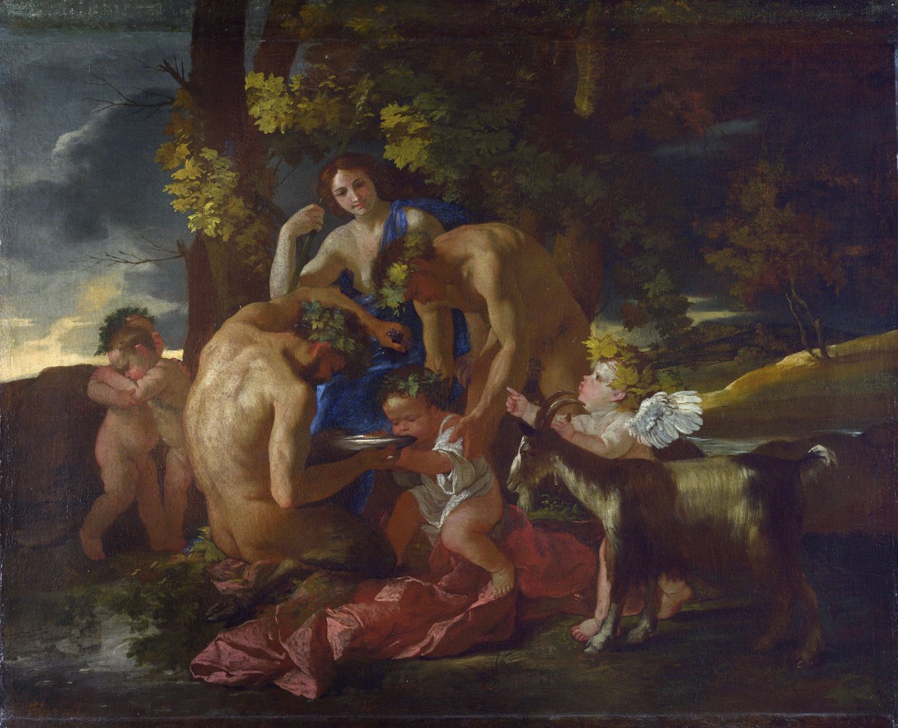 Wychowanie Bachusa, ok. 1628-29 autorstwa Nicolas Poussin