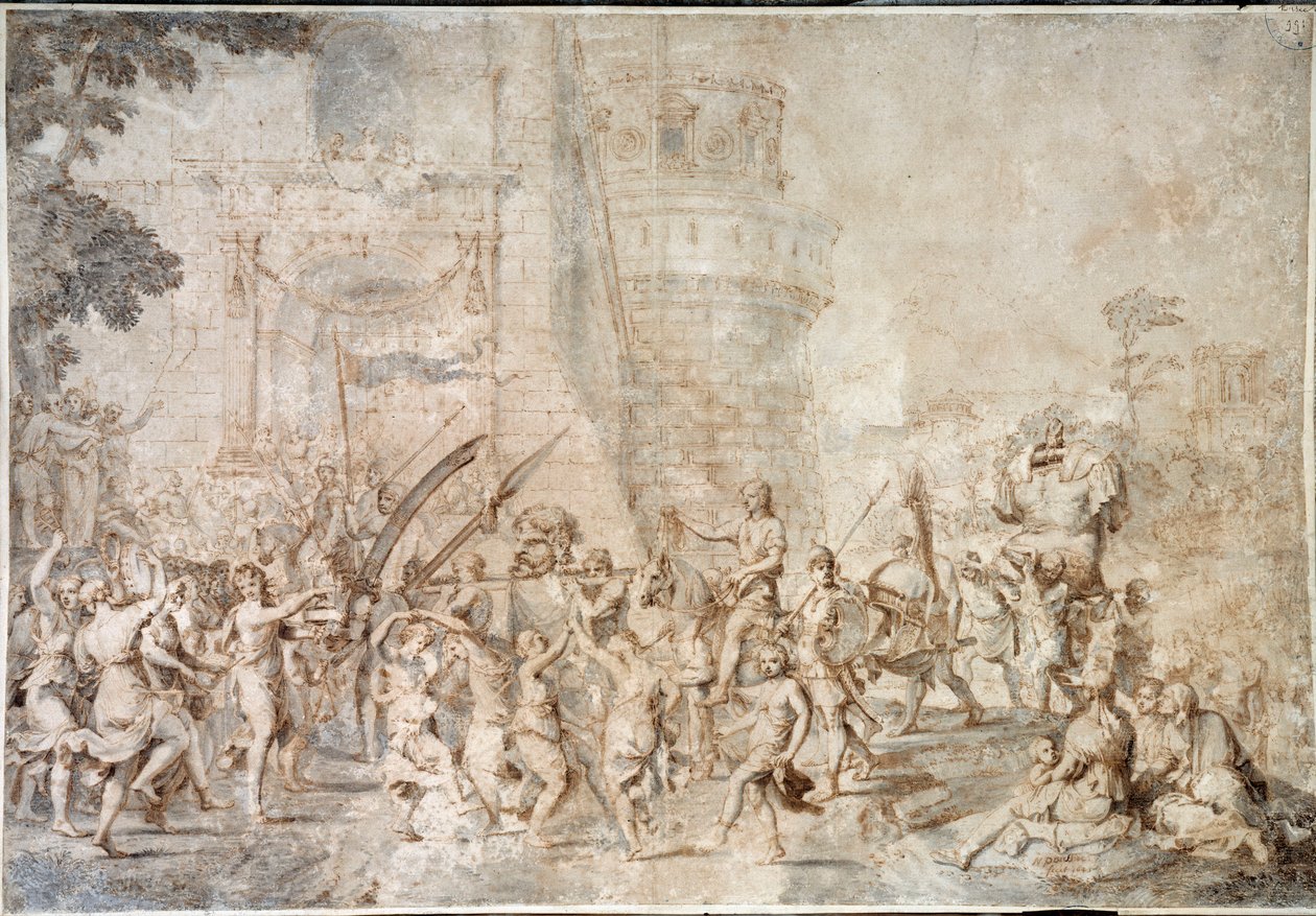 Triumf Dawida przywracającego głowę Goliata Rysunek Nicolasa Poussina autorstwa Nicolas Poussin