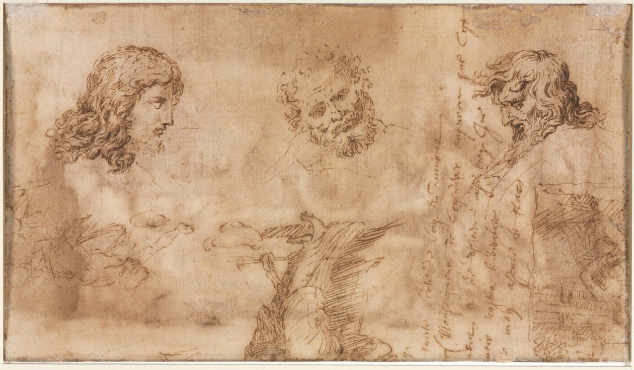 Trzy głowy i inne szkice (verso) autorstwa Nicolas Poussin