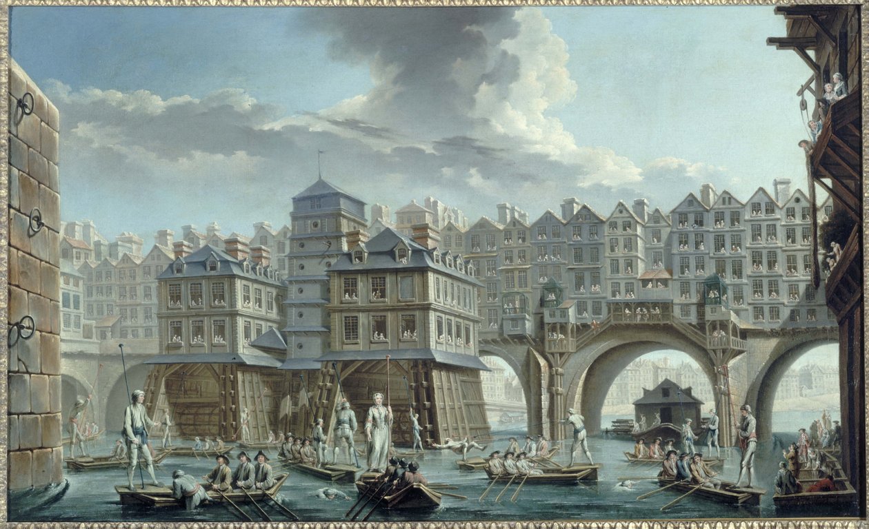 Pojedynek marynarzy między Pont Notre-Dame i Pont au Change autorstwa Nicolas Raguenet