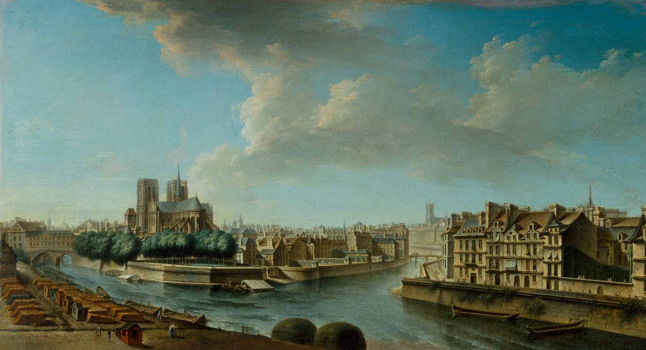 Notre Dame i zachodni kraniec Ile Saint-Louis autorstwa Nicolas Raguenet
