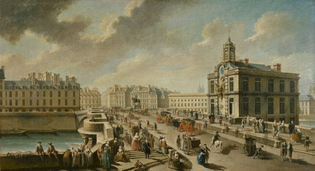 Pont-Neuf i pompa Samaritaine widziane z Quai de la Mégisserie autorstwa Nicolas Raguenet
