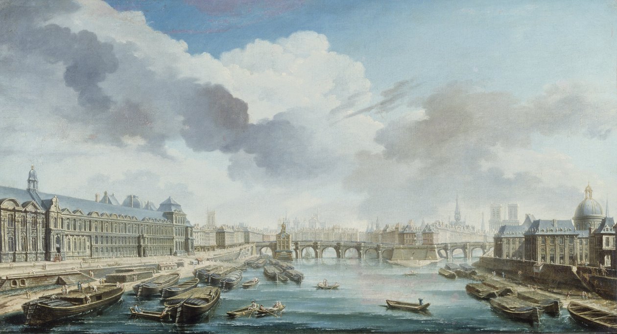 Luwr, Pont-Neuf i Collège des Quatre-Nations, obecnie Institut de France, widziane z Pont Royal autorstwa Nicolas Raguenet