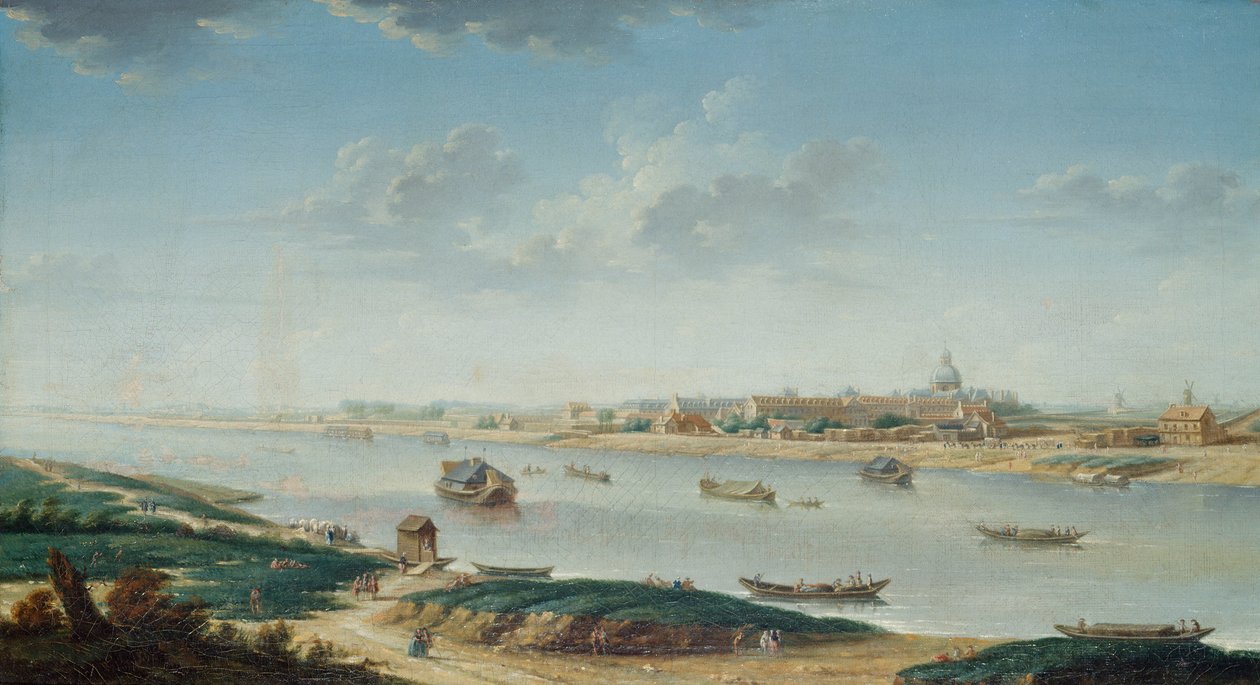 Salpêtrière widziana z la Rapee, ok. 1752 (olej na płótnie) autorstwa Nicolas Raguenet