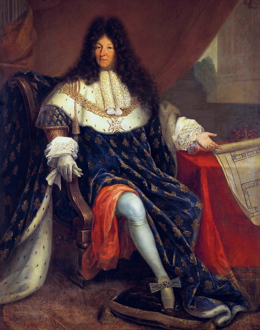 Ludwik XIV (1638-1715) król francuski w latach 1643-1715 przedstawiający królewski dom św autorstwa Nicolas Rene Jollain
