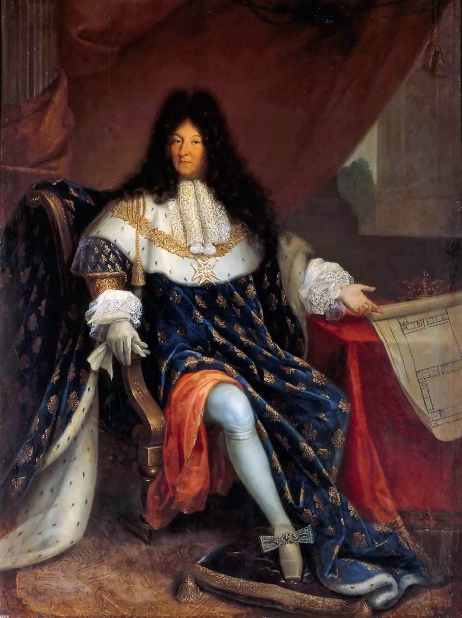 Portret Ludwika XIV trzymającego plan Maison Royale de Saint-Louis w Saint-Cyr autorstwa Nicolas Rene Jollain
