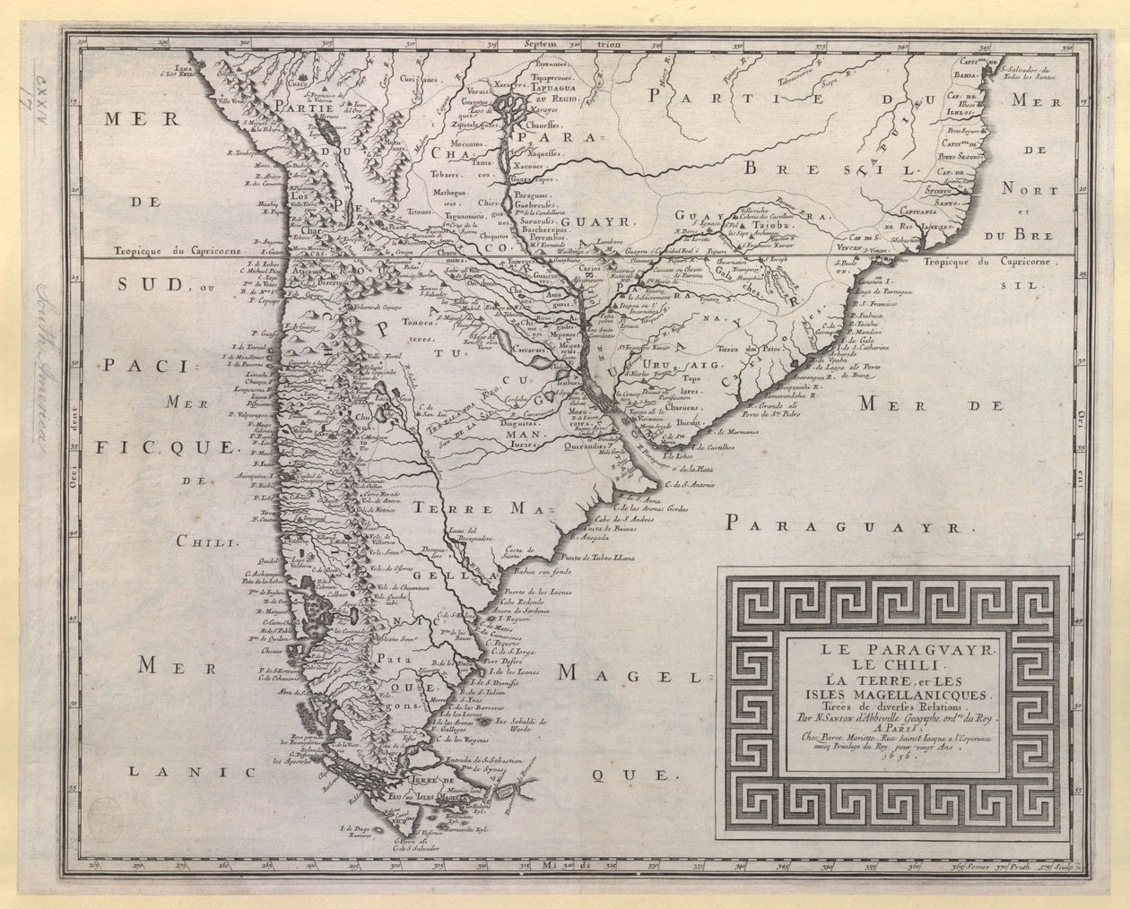 PARAGUAYR. CHILE. LA TERRE, et LES ISLES MAGELLANICQUES. Zaczerpnięte z różnych relacji / Przez N. SANSON d